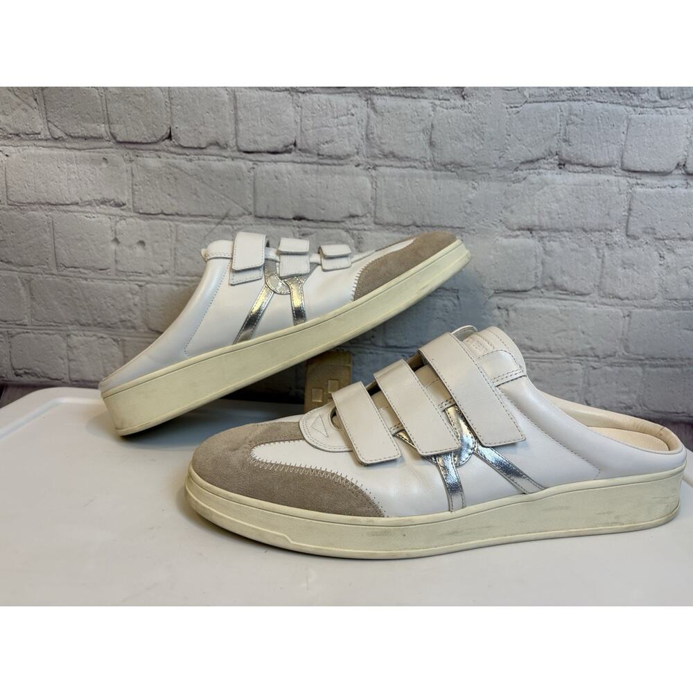 Veronica Beard White and Beige Leather Slip-On Loafer Mules